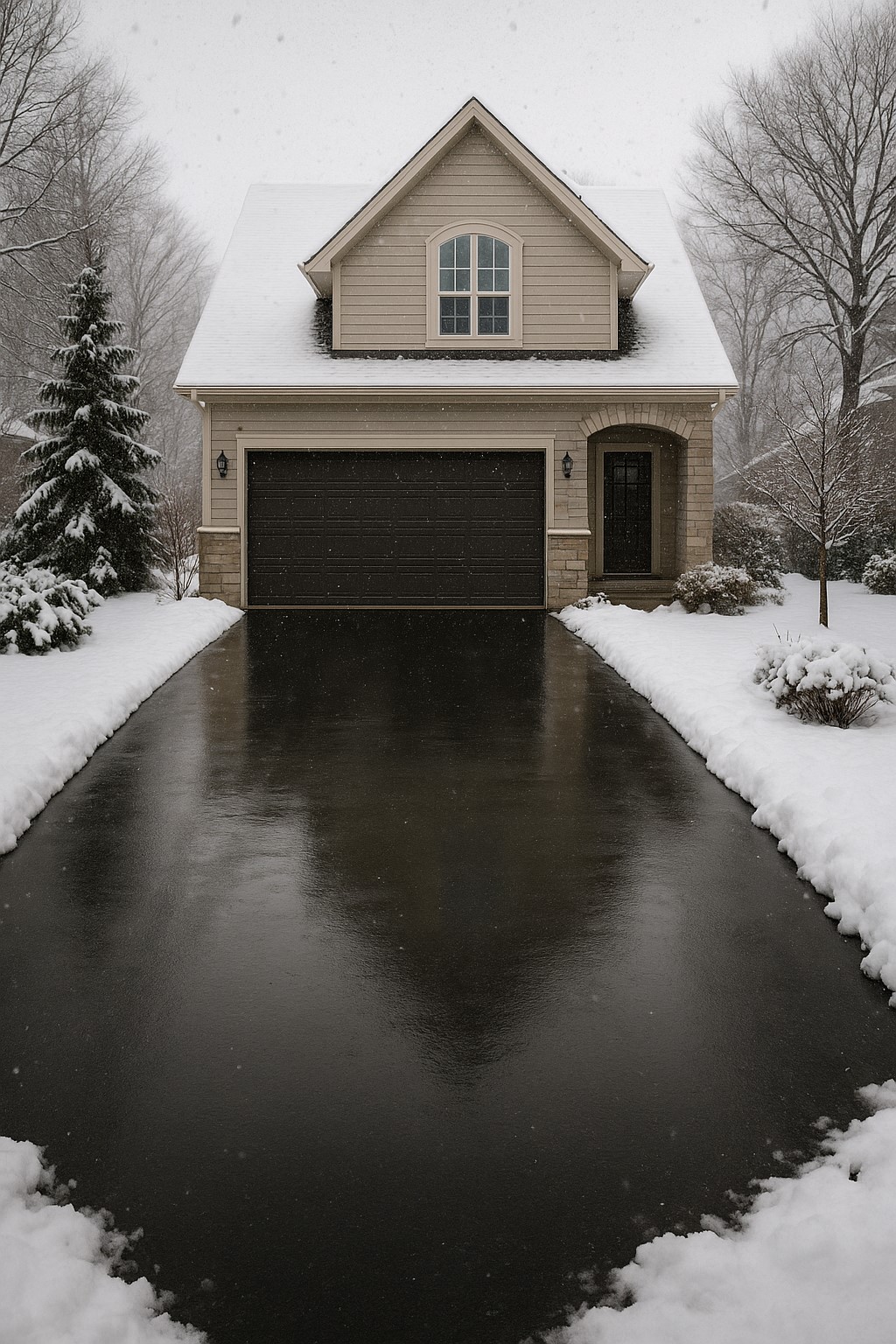 Snow-covered Toronto street with heated driveway
